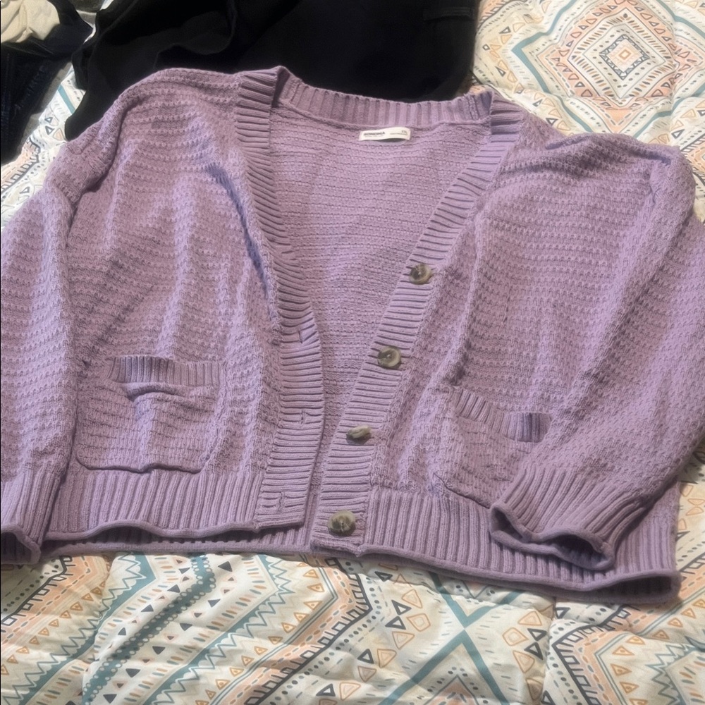 Lilac Button-Up Women's Cardigan